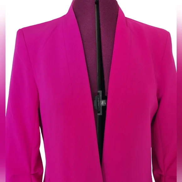 Rachel Zoe Hot Pink Ruched Sleeve Open Front Blazer Size M - Picture 6 of 6